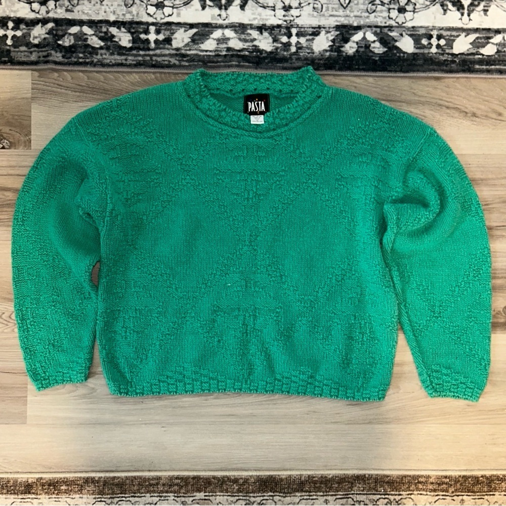 Pastels Teal VTG 90s textured Crew Neck Sweater for Women